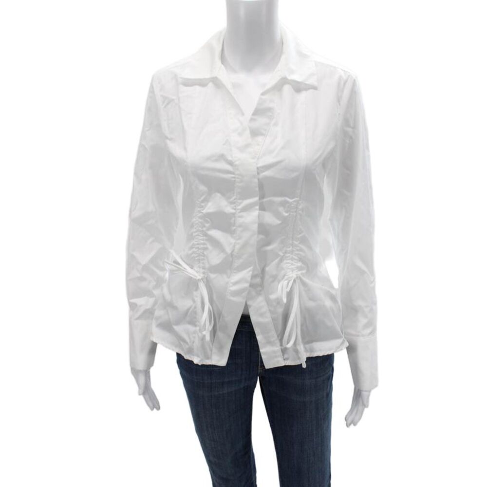 Viktoria + Woods Women Collared White Drawstring Long Sleeve Blouse Size 0